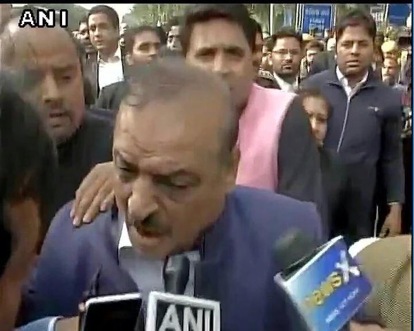 BJP MLA OP Sharma outside the Patiala House courts. Credit: ANI