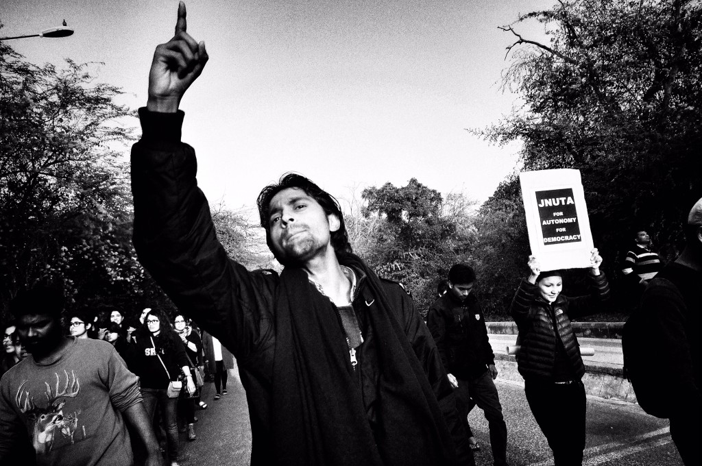 JNU students protest the police action against JNUSU president Kanhaiya Kumar. Credit: Shome Basu