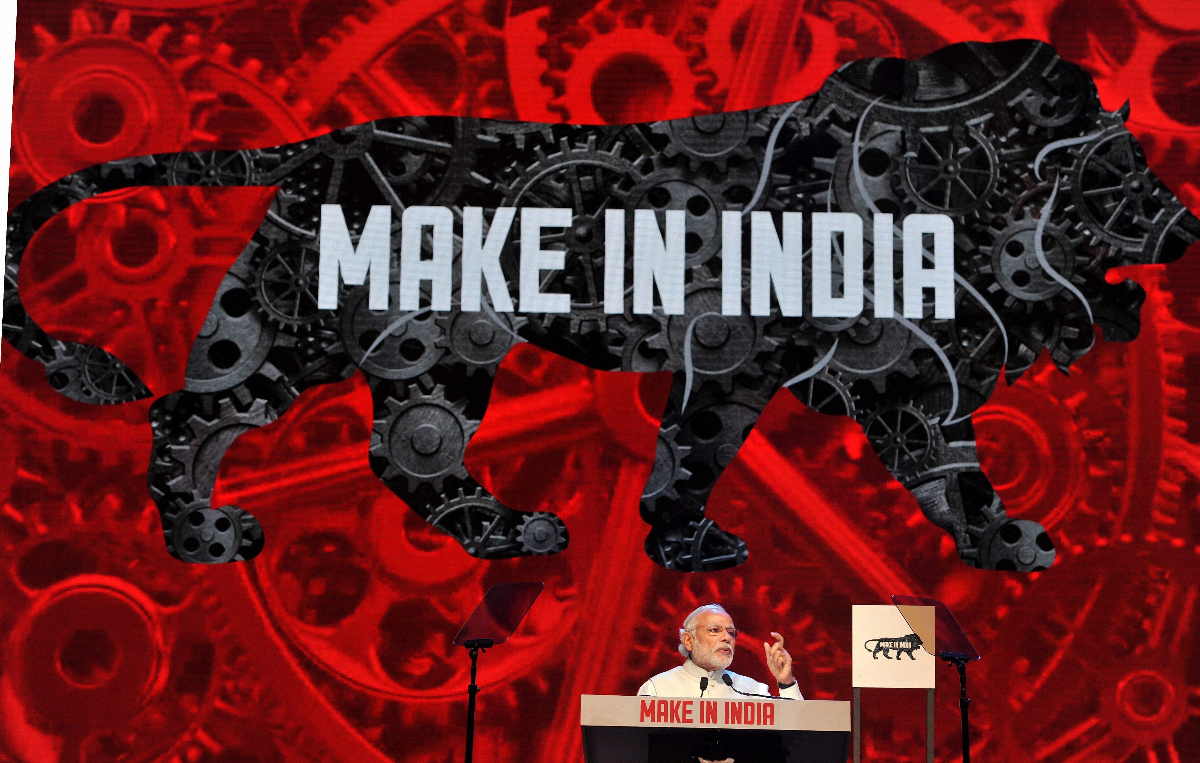 Prime Minister Narendra Modi speaking at the inauguration of the Make in India Week in Mumbai on Saturday. Credit: PTI