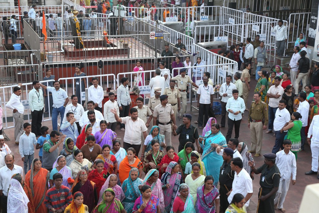 Supporters gathered at Shani Shingnapur temple to support trust of temple on Tuesday. Credit: PTI