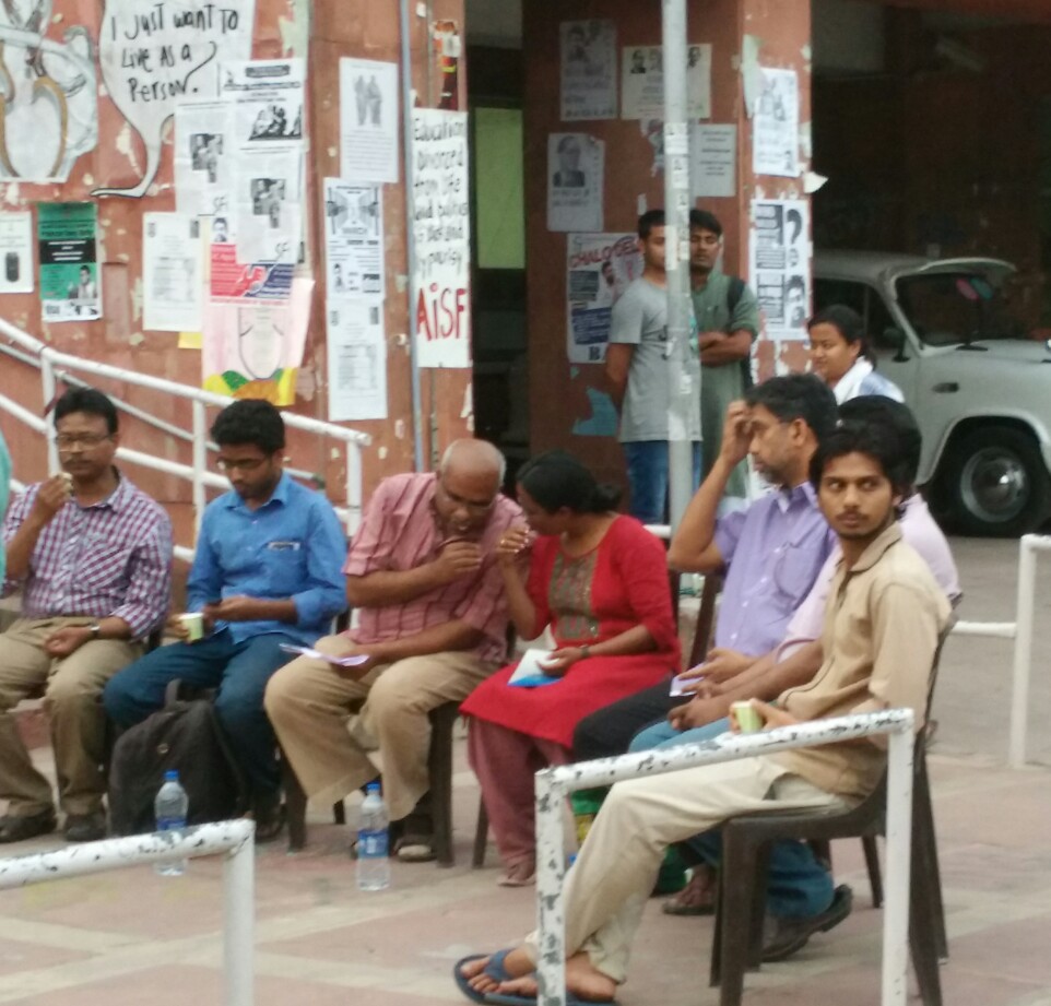 L-R: KY Ratnam, Tathagata Sengupta, N Sukumar, Bhupali, Hany Babu and Rama Naga. Panel on 'Caste Discrimination in Higher Education'.