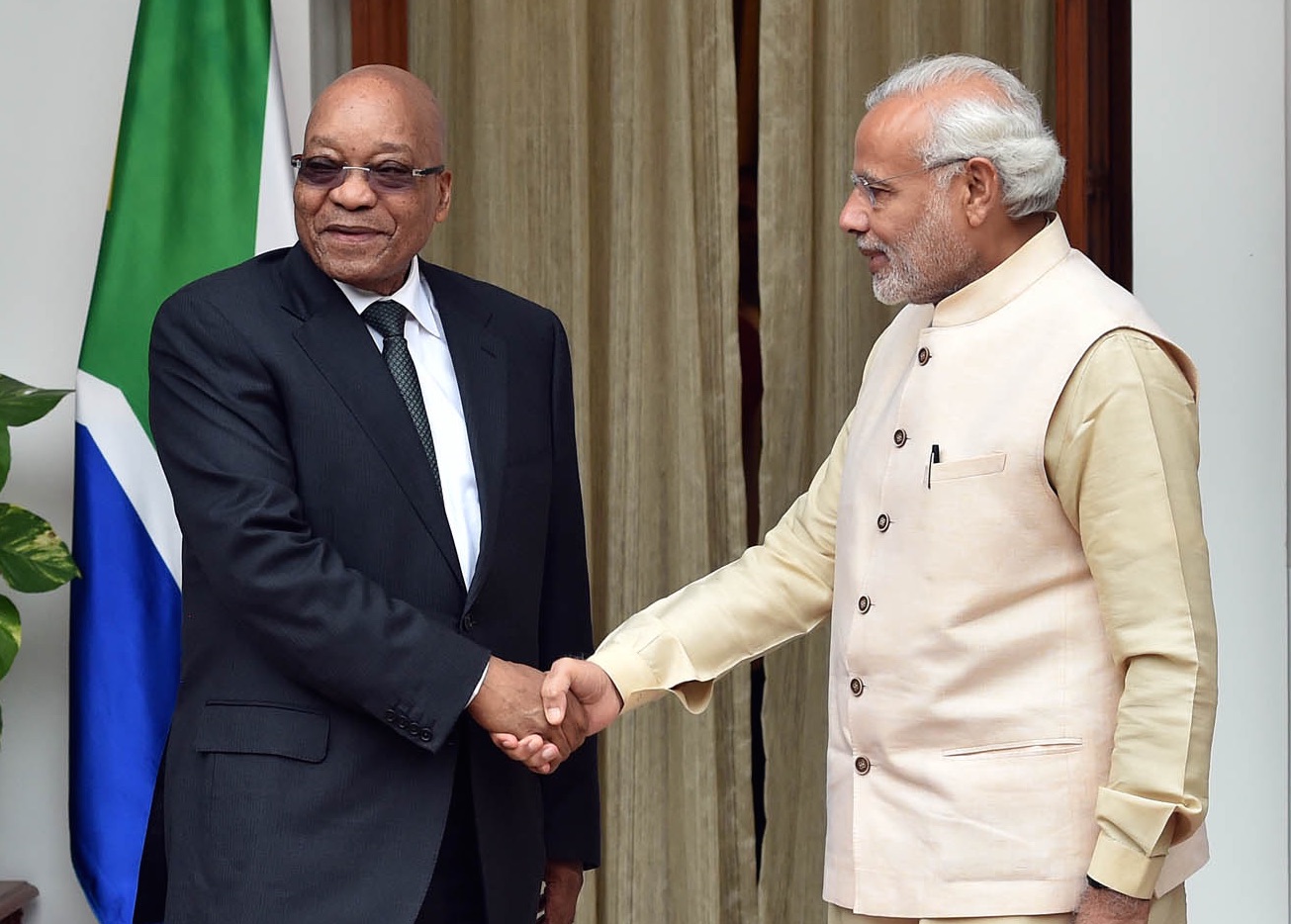 South African president Jacob Zuma, with Prime Minister Narendra Modi of India during a visit to New Delhi in 2015. Credit: PTI