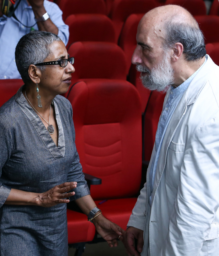 Chilean poet-revolutionary Raul Zurita in conversation with writer Sharmistha Mohanty. Both will feature in the 3rd Kochi-Muziris Biennale. Credit: MD Niche