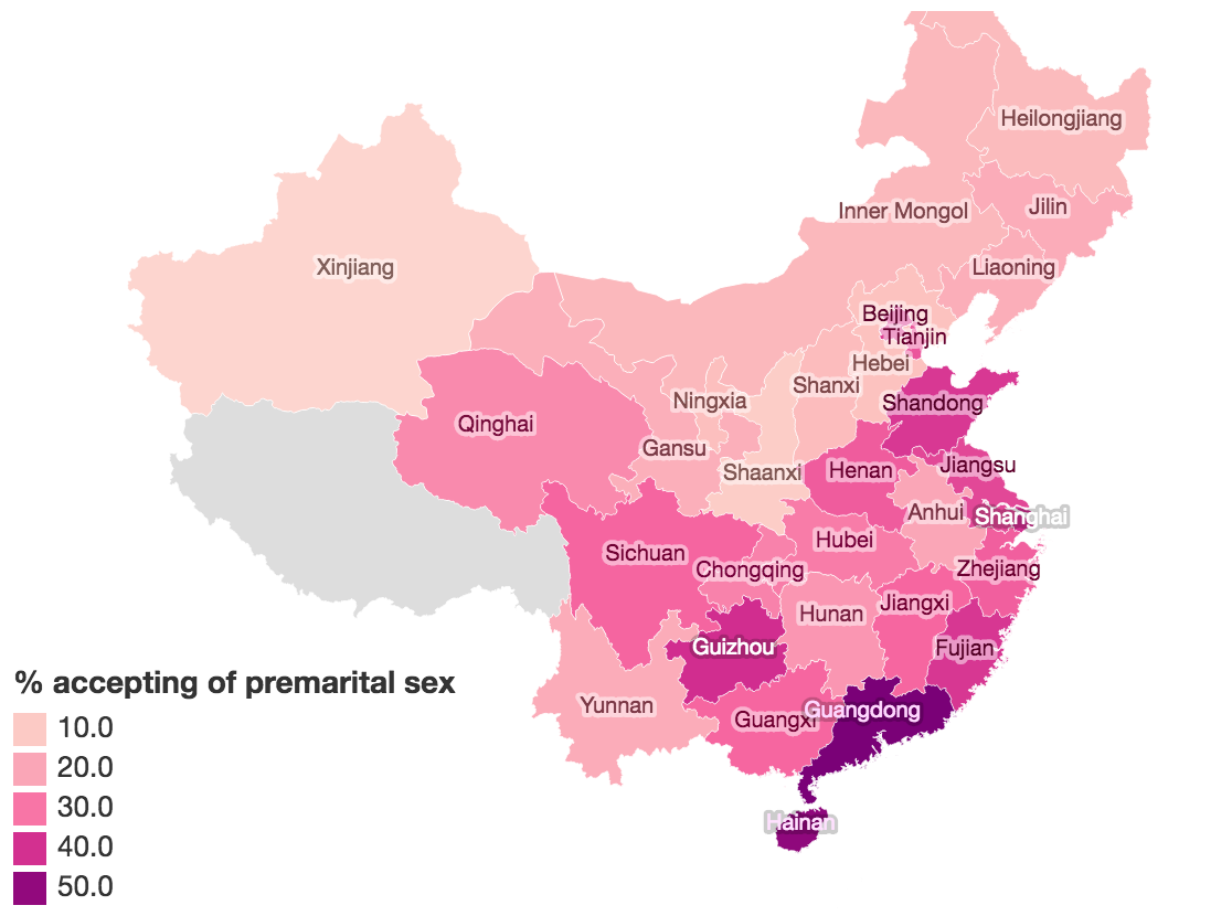 What different provinces in China think about premarital sex. Source: Author provided