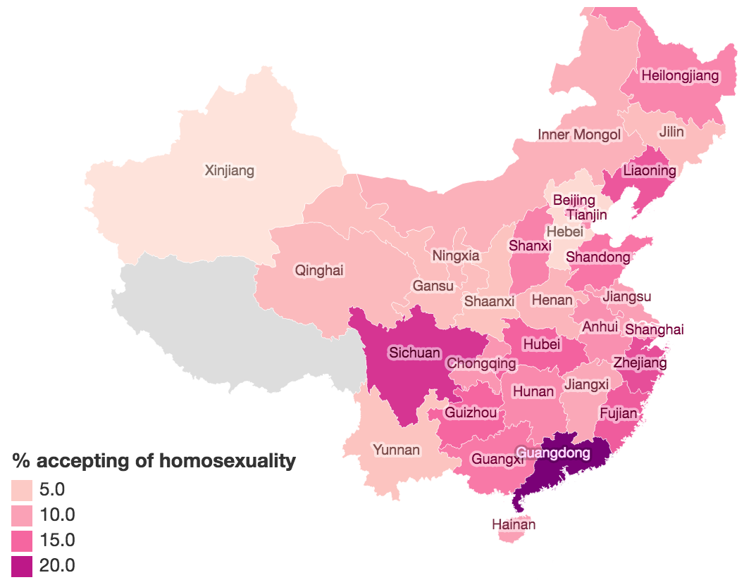 What different provinces in China think about homosexuality. Source: Author provided
