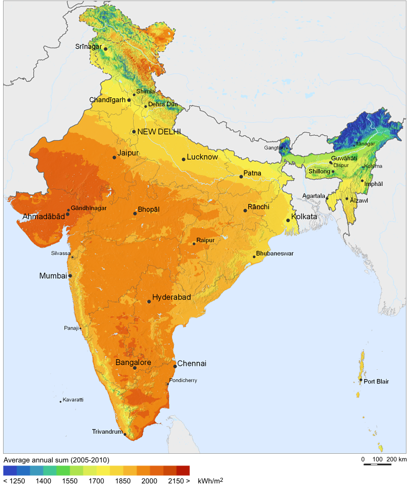 Solar Resource Map of India. Credit: Wikipedia.