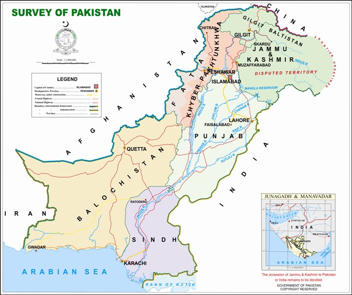 The official map of Pakistan as issued by the Survey of Pakistan shows Jammu and Kashmir as a part of Pakistan, though with the caveat