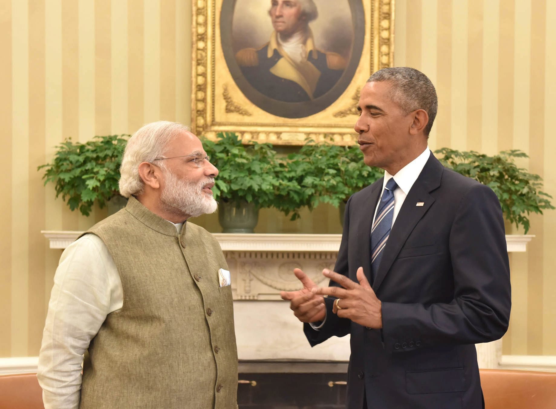 Narendra Modi with Barack Obama during a meeting in the Oval Office of the White House in Washington on June 7. Credit: PTI Photo