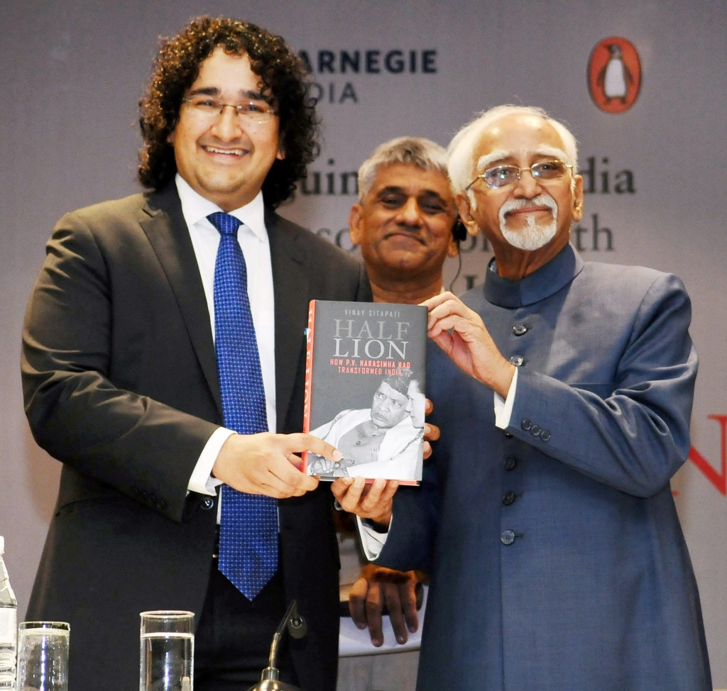 New Delhi: Vice President M Hamid Ansari releasing the book on P V Narasimha Rao titled Half-Lion, authored by Vinay Sitapati, in New Delhi on Monday. Credit: PTI