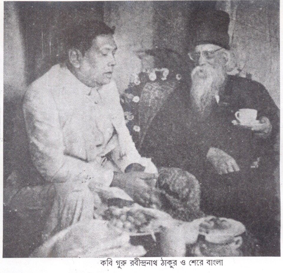 Contemporary newspaper photo of Huq with Abinendranath Tagore