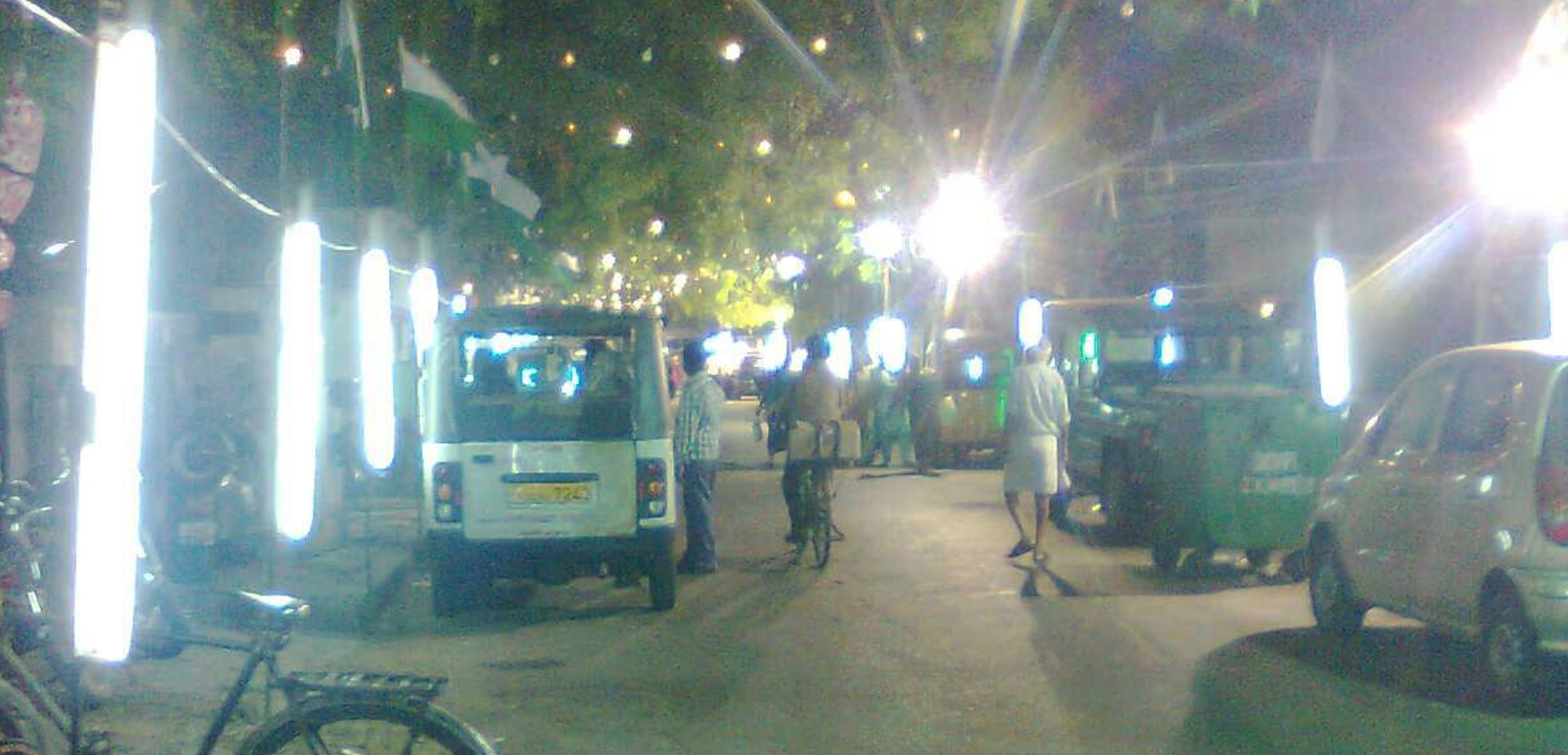 A street in West Mambalam, Chennai, decked up with tubelights while a political party was campaigning in the area. Credit: Ananthakrishnan Gopalakrishnan
