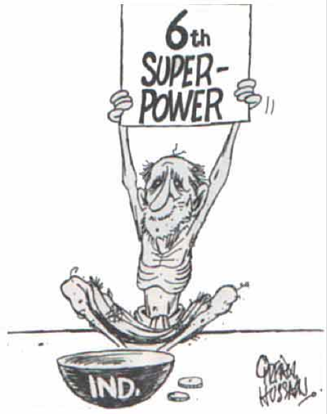 A cartoon after the 1998 Pokhran nuclear tests by the late Irfan Hussain. Credit: Irfan Hussain/ Outlook