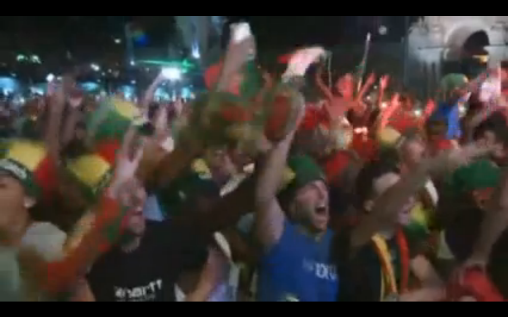 Portugal fans celebrate their side's victory over France in the 2016 UEFA cup. Credit: Reuters video grab