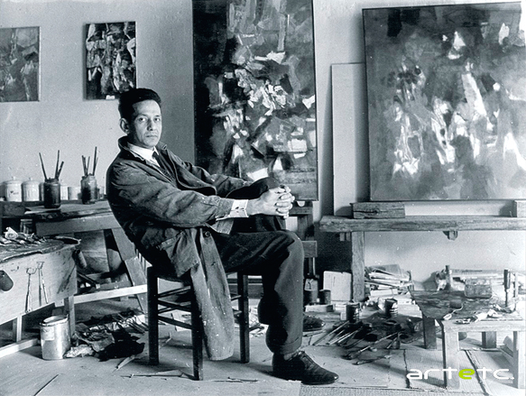 Young Raza in his studio in Paris