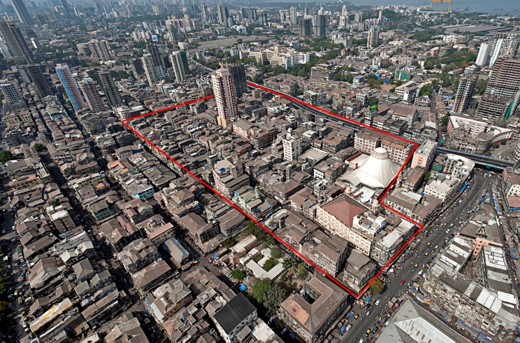 A top view of what the boundaries of Bhendi Bazaar look like today
