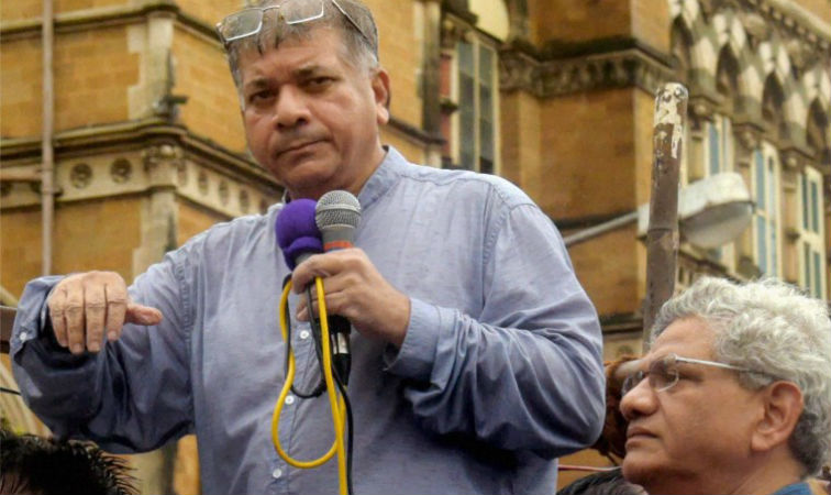 Prakash Ambedkar addresses a protest rally held in Mumbai in July to protest against the demolition of the Ambedkar Bhavan. Credit: PTI/Santosh Hirlekar