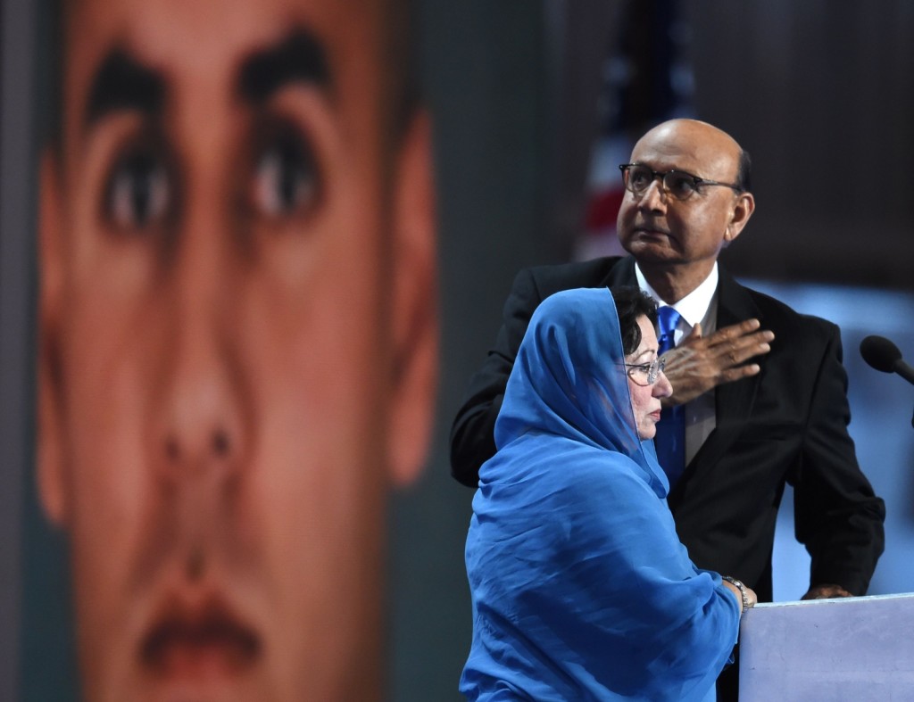 Captain Humayun Khan's parents, Khizr and Ghazala, at the DNC. Credit: Reuters