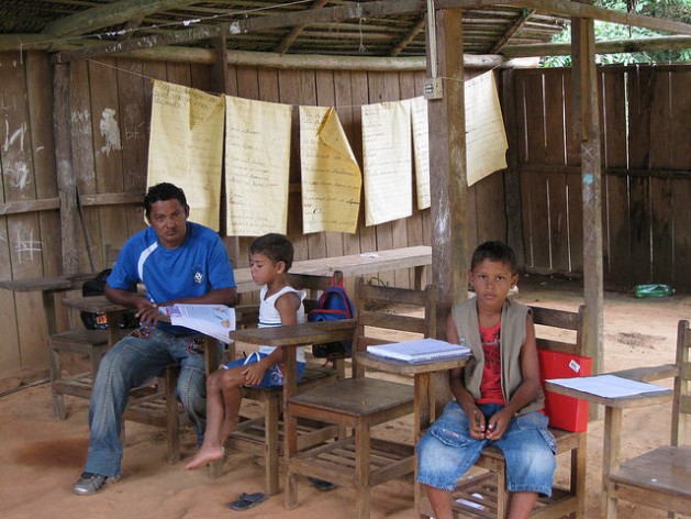Two Juruna children at the school in the indigenous villaje of Paquiçamba, on the banks of the Xingú River in Brazil’s Amazon region.