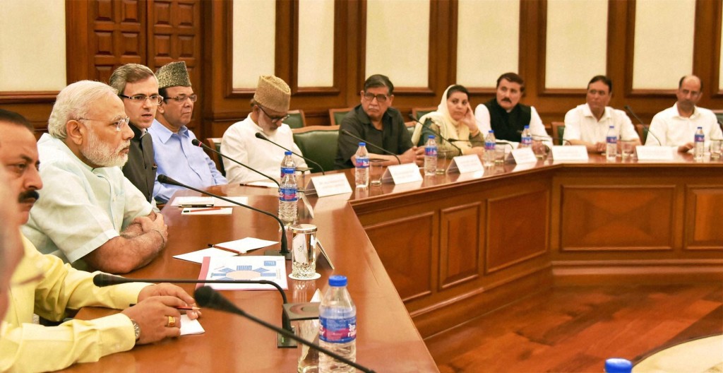 An opposition delegation from Jammu and Kashmir during a meeting with Prime Minister Narendra Modi, in New Delhi on Monday. Credit: PTI