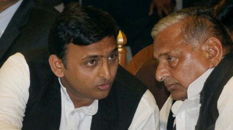 UP Chief Minister Akhilesh Yadav with father Mulayam Singh Yadav. Credit: PTI/Files