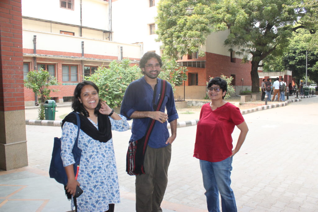 Delhi University students Apoorva Gautan (L), Usman Javed (C) and Lokesh (R). Credit: Radhika Oberoi