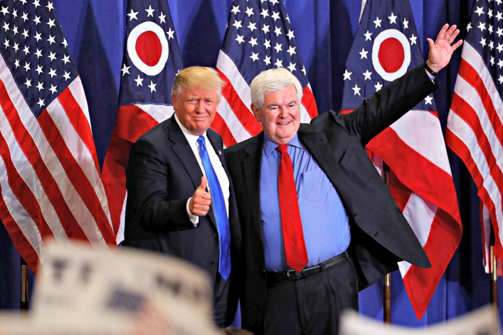 Donald Trump and Newt Gingrich. Credit: Aaron P. Bernstein/Reuters