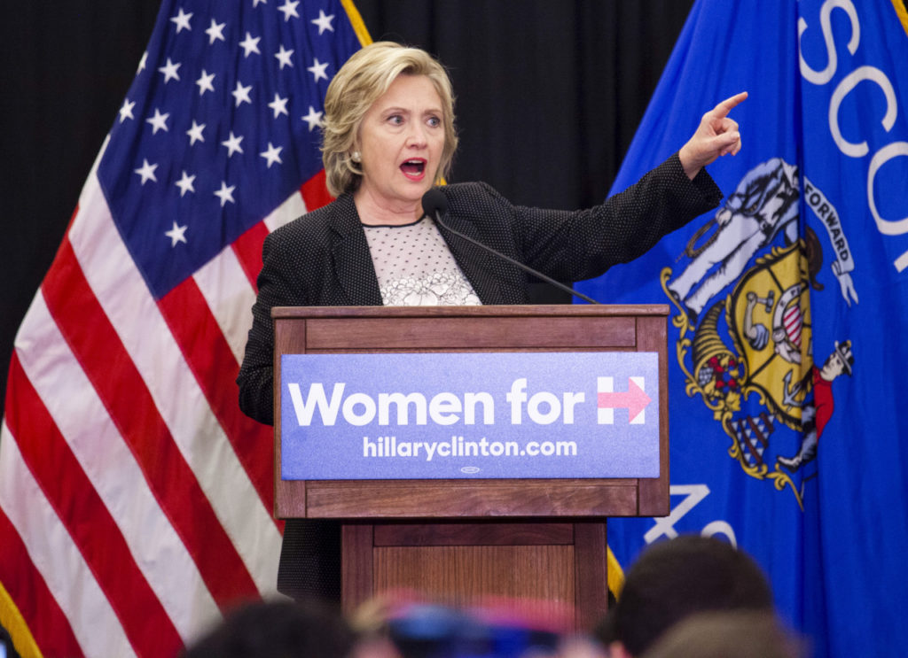 Democratic presidential candidate Hillary Clinton speaks at a 