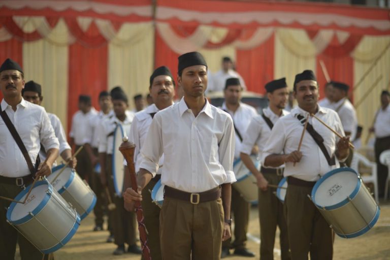 A preview of the RSS's new dress code: from half-pant to full. Credit: Shome Basu