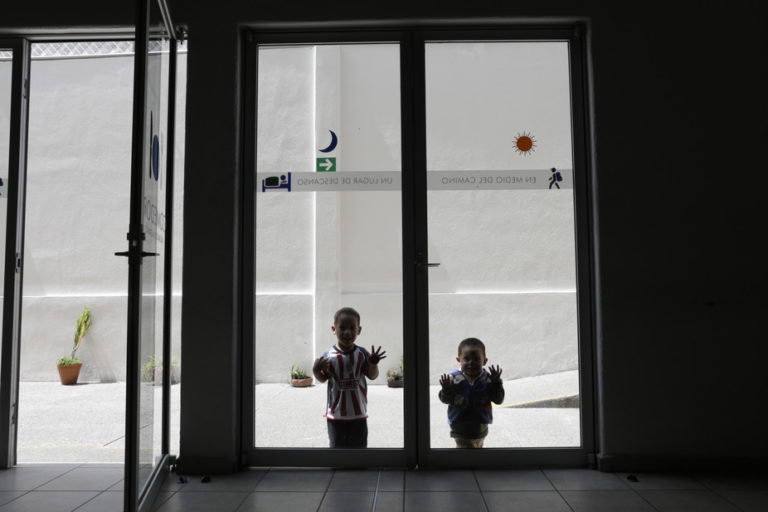 Mexico often detains Central Americans before they reach the US border, including children, like Kendri Hernandez, 3 (L) and Andri Yovani, 2. Credit: Carlos Jasso/Reuters
