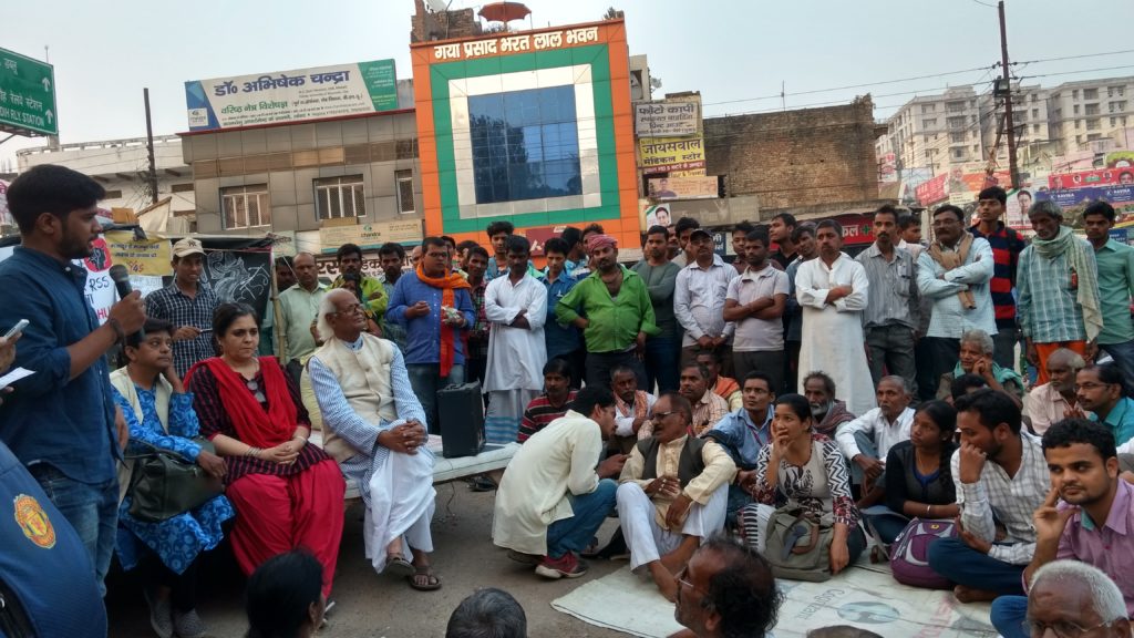 Activist Teesta Setalvad with the protestors on November 4. Credit: Sangeera Barooah Pisharoty