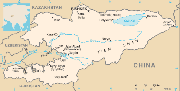 Map of Kyrgyzstan. Credit: Wikimedia