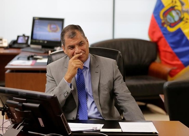 Ecuadorean President Rafael Correa speaks next to delegates (not pictured) of the Union of South American Nations (UNASUR), which will participate in Ecuador's electoral process, in Guayaquil, Ecuador February 18, 2017. Credit: Reuters