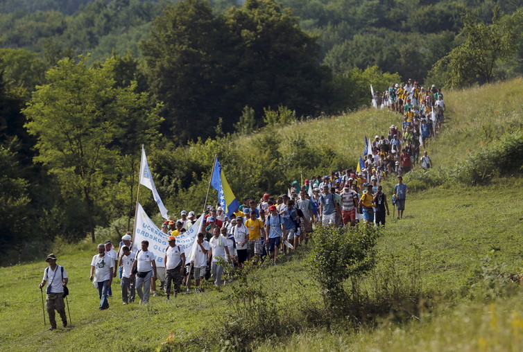 Bosnians marching for peace in 2015, 20 years after the war’s end. Credit: Reuters
