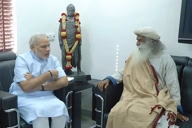File photo of Prime Minister Narendra Modi and the Isfa Foundation's Jaggi Vasudev. Credit: PMO