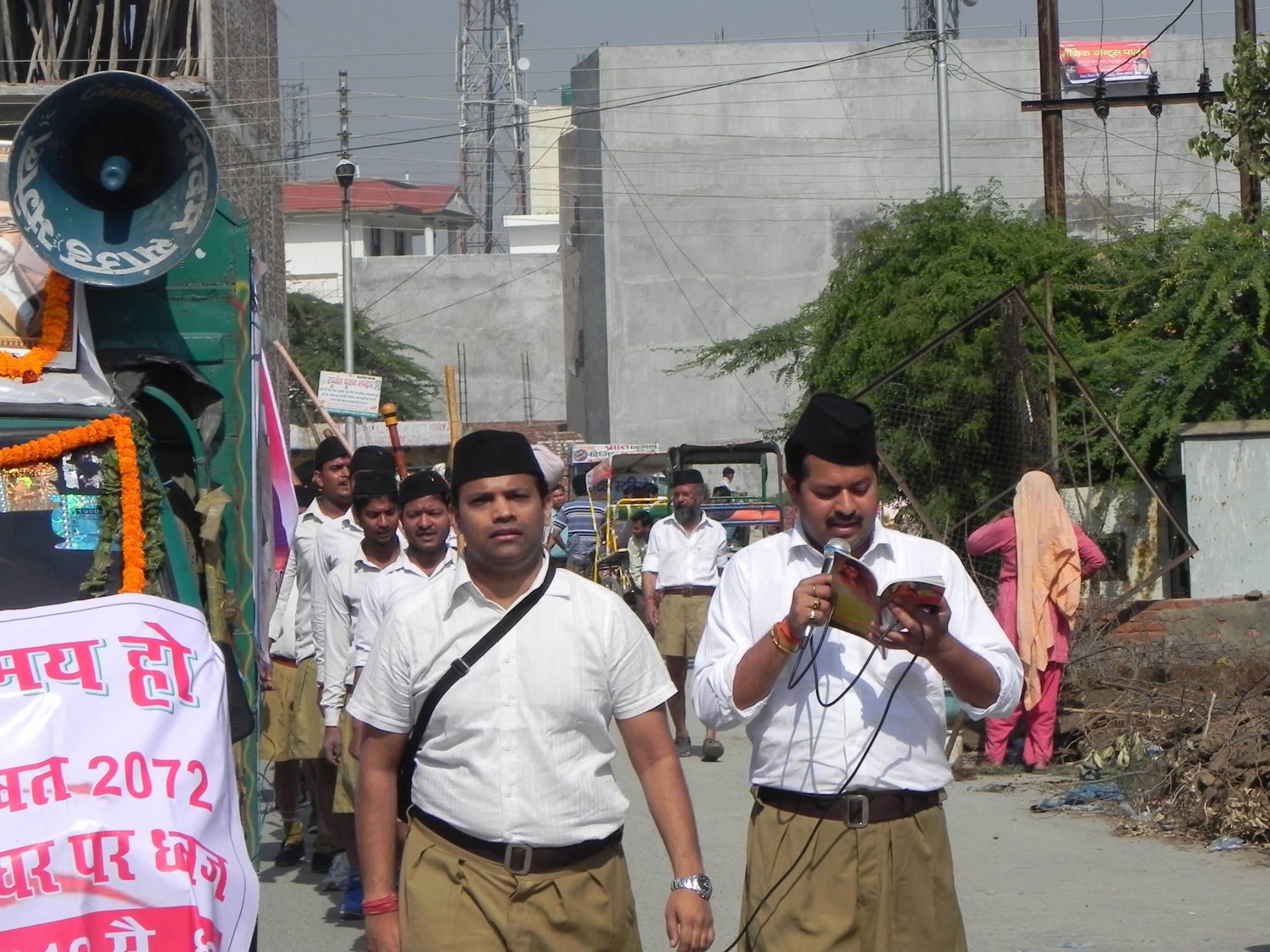 Tanmay Shankar marching as part of an RSS procession. Credit: Tanmay Shankar's Facebook page