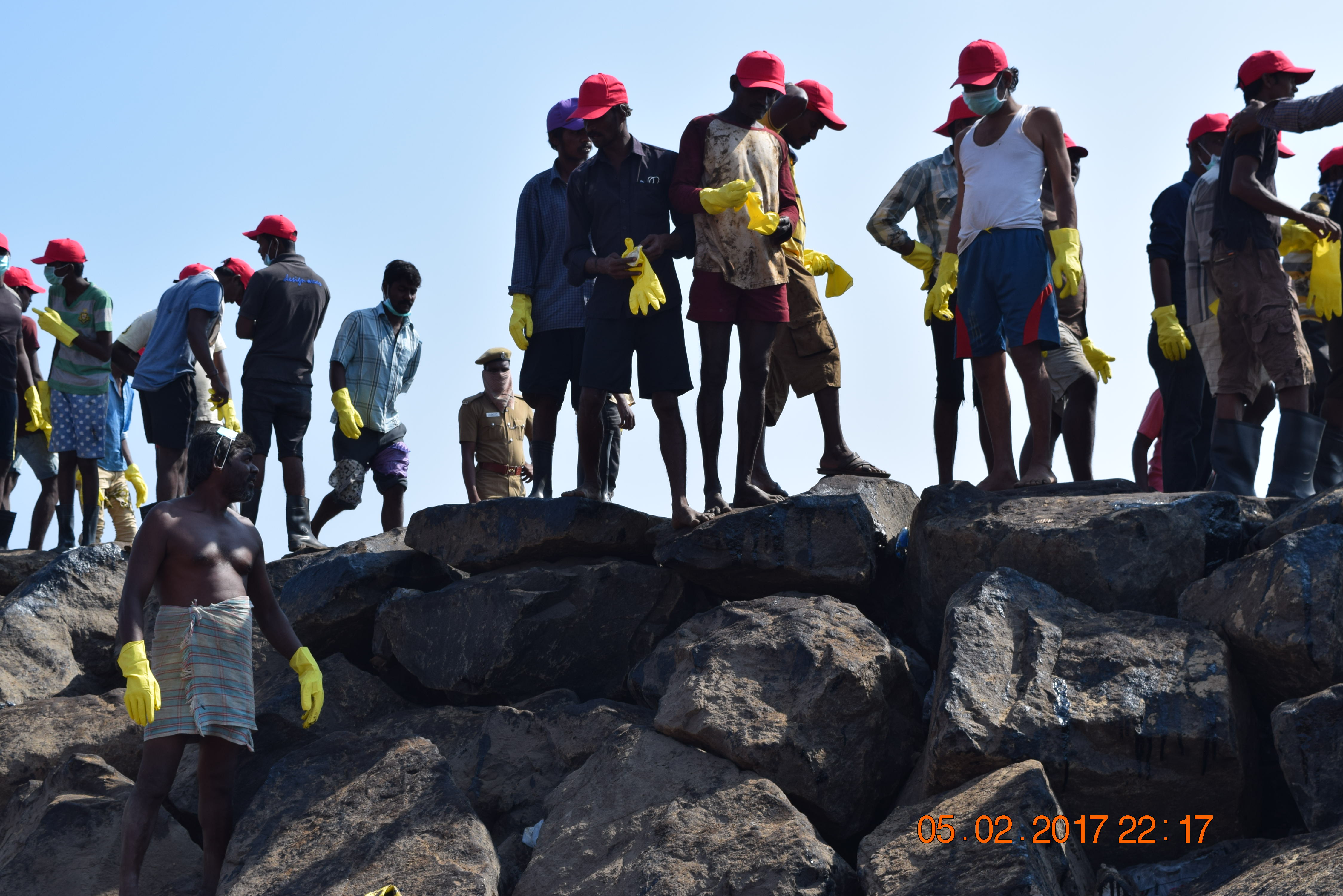 People who helped clean up the oil slick off Ennore. Credit: Archanaa Seker and Dharmesh Shah