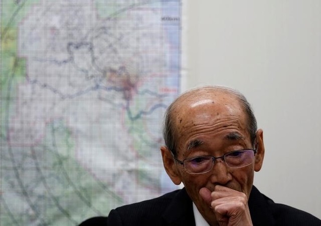 Tamotsu Baba, mayor of Namie town, speaks during an interview with Reuters at his office in the town's temporary town office in Nihonmatsu, Fukushima prefecture, Japan, February 27, 2017. Credit: Reuters
