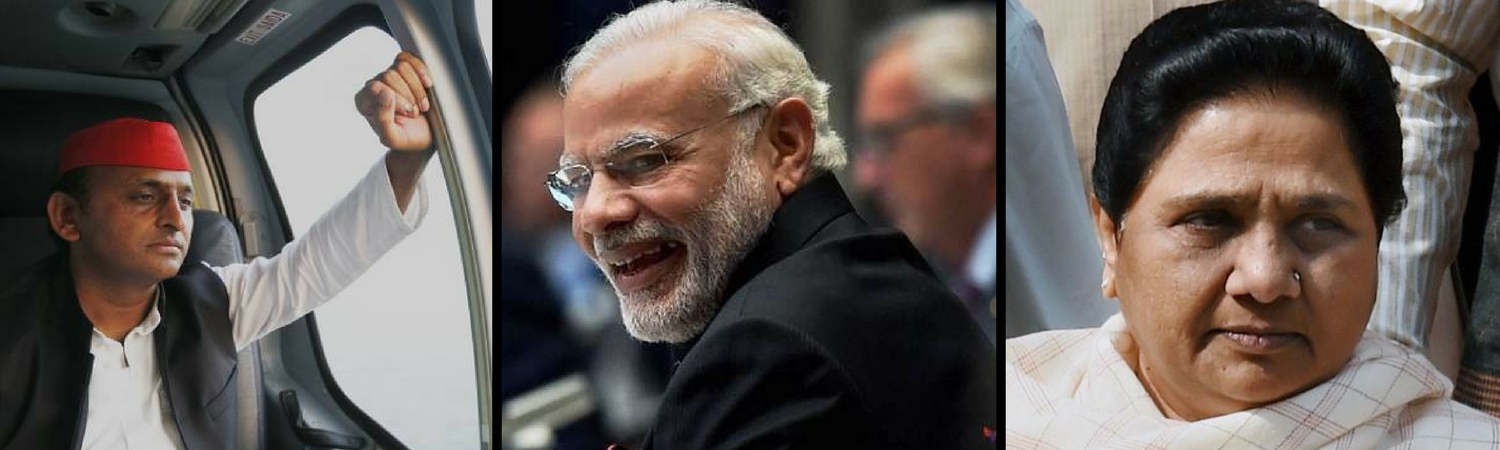 Akhilesh Yadav, Prime Minister Narendra Modi, Mayawati. Credit: PTI