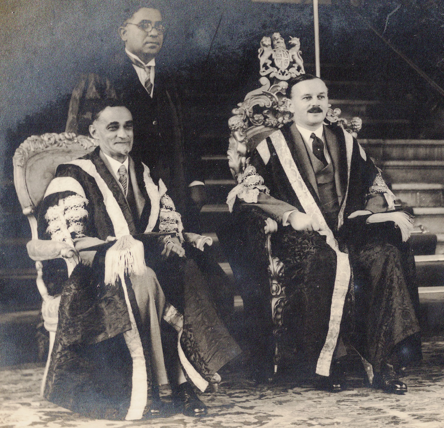 The author's grandfather Sir Rustam Masani, Vice-Chancellor of Bombay University, sitting extreme left/ Credit: Zareer Masani