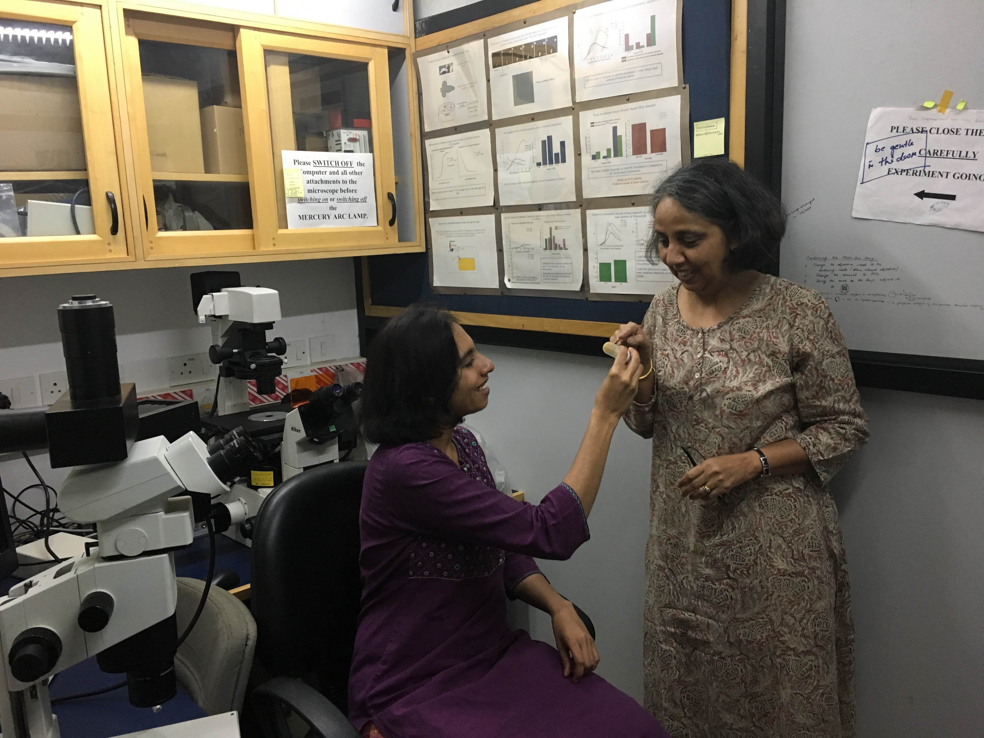 Megha (sitting) and Gaiti Hasan in their lab in NCBS, Bengaluru. Source: Author provided