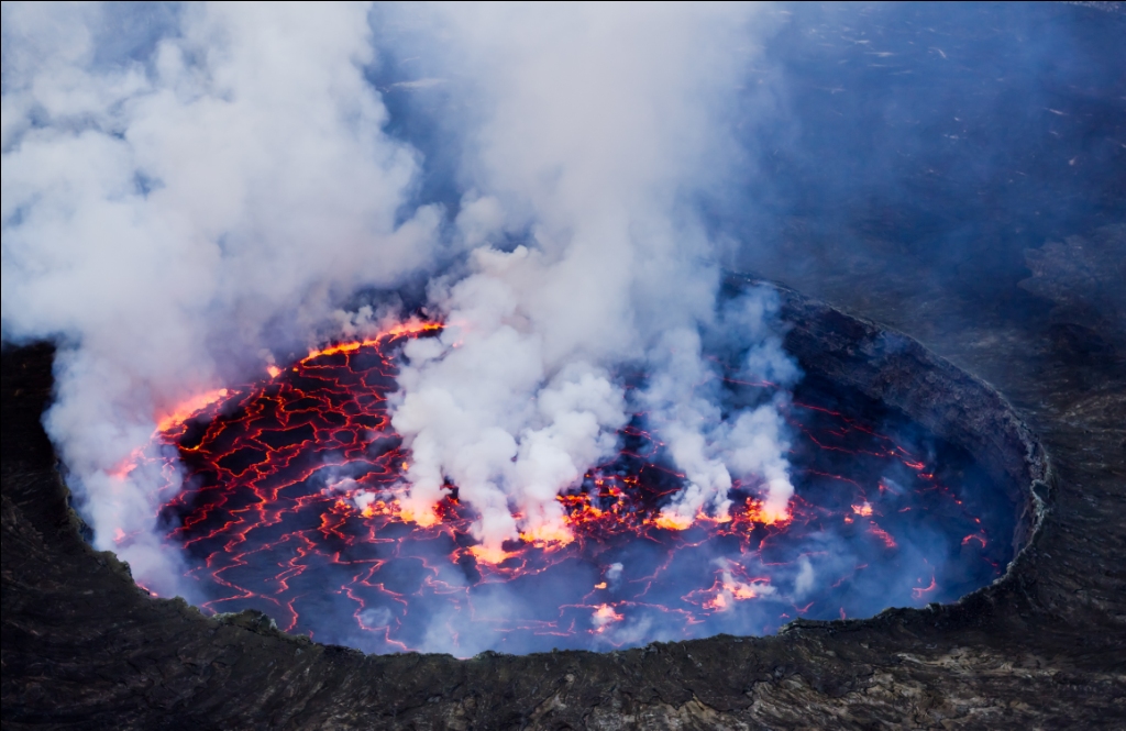 The lava lake at Nyiragongo's summit in the Democratic Republic of Congo. Credit: Wikimedia Commons