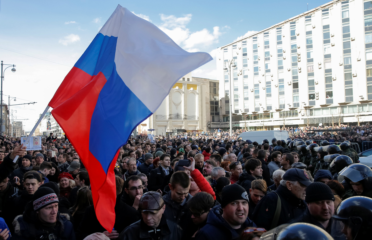 Protestors in Moscow on March 26. Credit: Reuters