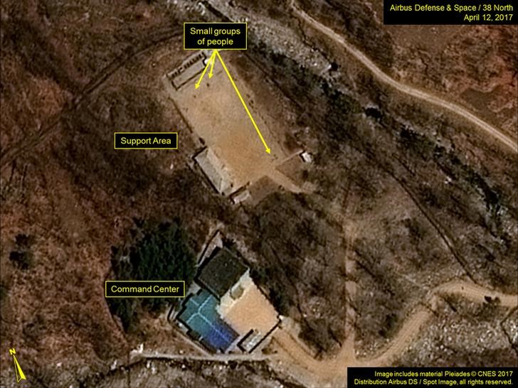 North Korea’s Punggye-ri Nuclear Test Site is seen in commercial satellite imagery taken April 12, 2017. Image includes material Pleiades (c) CNES 2017. Distribution Airbus DS/Spot Image, all rights reserved. Credit: Airbus Defense & Space and 38 North/Handout via Reuters