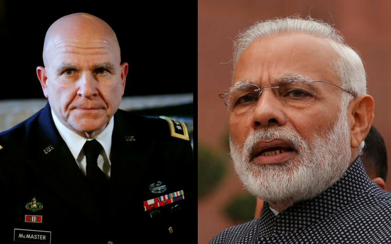 US National Security Advisor Lieutenant General H.R. McMaster and Prime Minister Narendra Modi. Credit: Reuters/Files