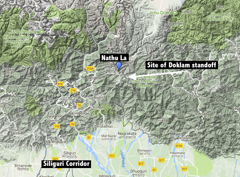 Terrain map of Yadong, Sikkim, Bhutan. Credit: Scribble Maps