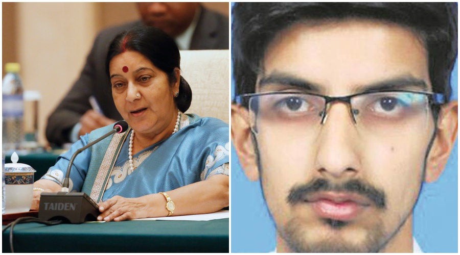 External affairs minister Sushma Swaraj and Osama Ali. Credit: Reuters/Twitter