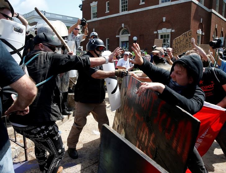 White supremacists clash with counter protesters at a rally in Charlottesville, Virginia, US, August 12, 2017. Credit: Reuters/Joshua Roberts