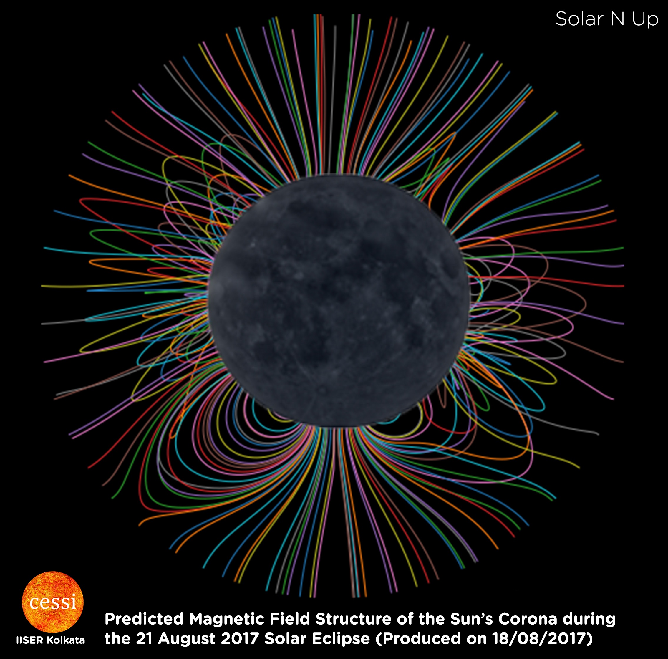 Predicted magnetic field structure of the solar corona during the August 21 solar eclipse. Credit: CESSI