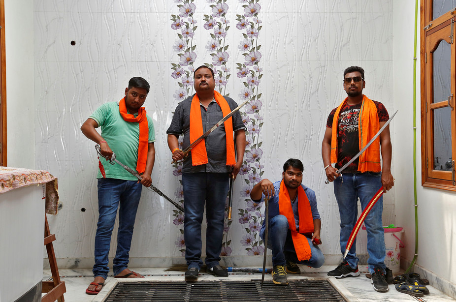 Members of the Hindu Yuva Vahini in Uttar Pradesh. Credit: Reuters/Cathal Noughton