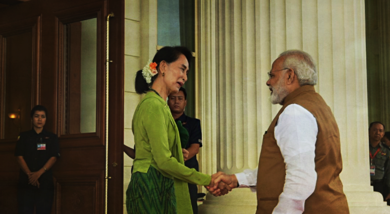 Narendra Modi and Aung San Suu Kyi on Modi's recent trip to Myanmar. Credit: Twitter/Narendra Modi